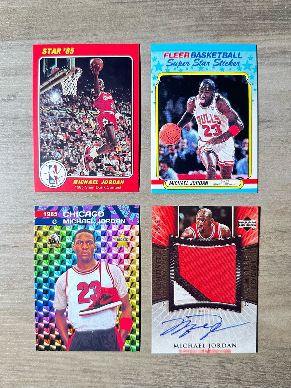 Michael Jordan Signed Rookie Lot of (4) Star Upper Deck Novelty Cards.